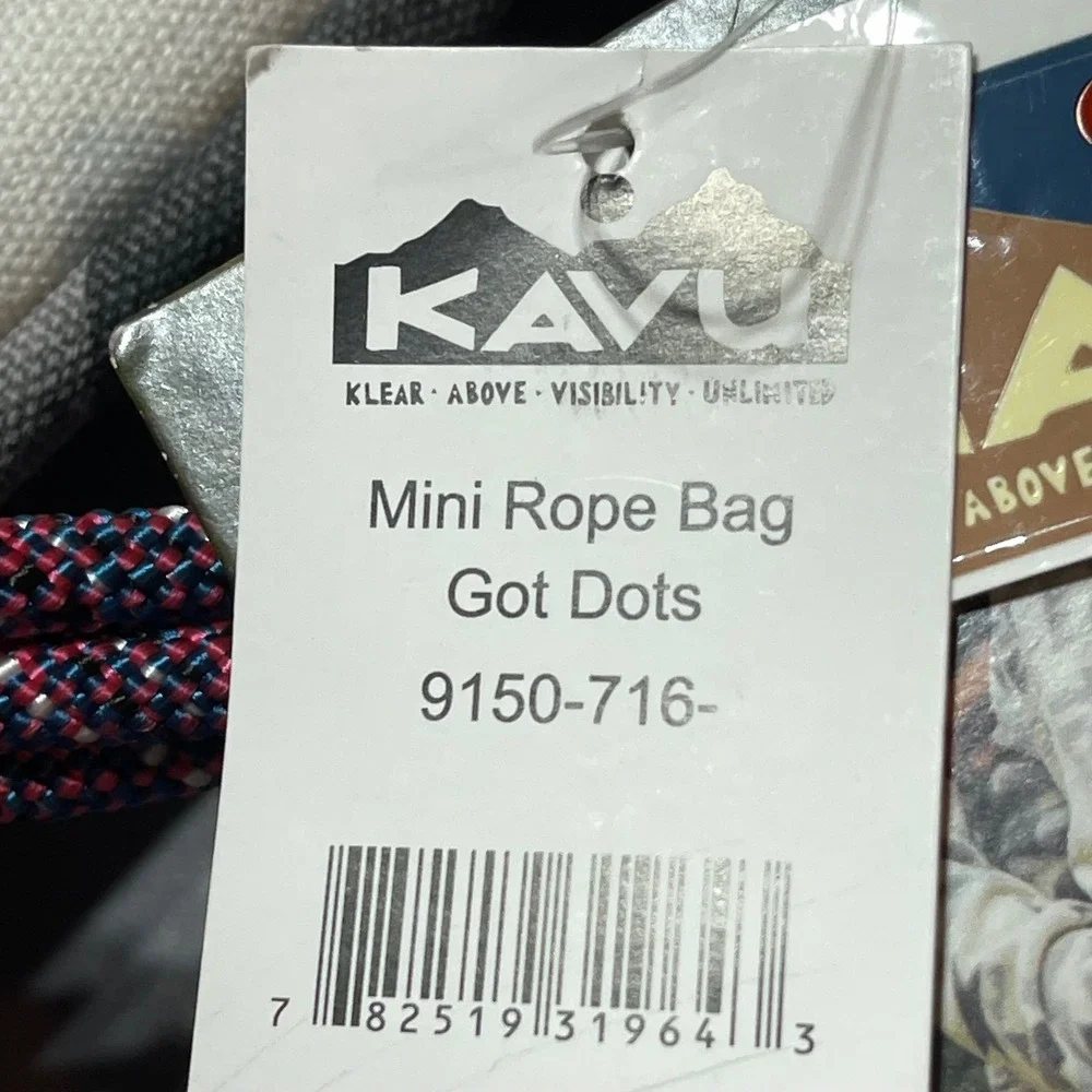 NWT KAVU 9150-716 Mini Rope Bag Got Dots Multi Color Dot Canvas‎ Sling Backpack
